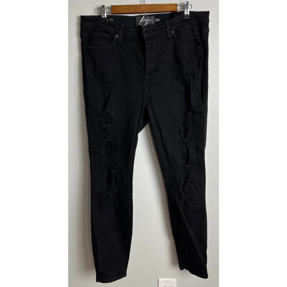 Torrid Premium Stretch Sky High Skinny Black Distressed Jeans Plus Size 16 Wm’s